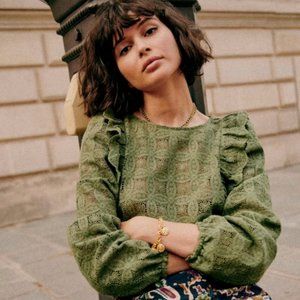 Sézane Salina Blouse in Khaki Size 42/US 10